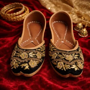 black jutti for women golden embroidery sehnaaz designer jutti