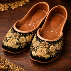 black jutti for women kasbah designer golden embroidered floral ethnic footwear