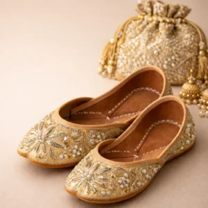 golden jutti for women zeenat designer wedding jutti pearl embroidery